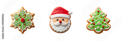 Christmas gingerbreads santa, tree, snowflake isolated background photo