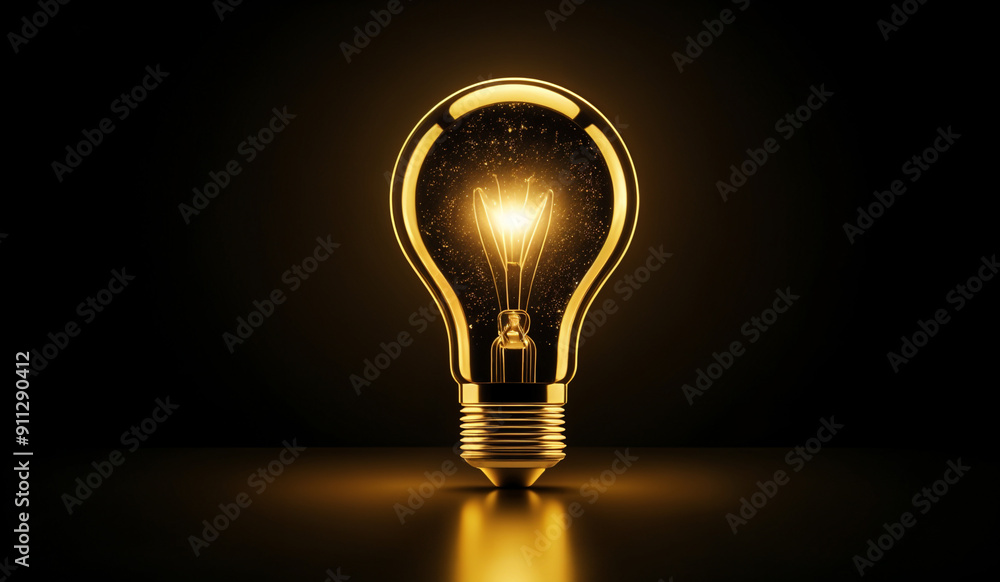 Gold holographic glowing lightbulb with copy space. Gold holographic glowing lightbulb with copy space.
