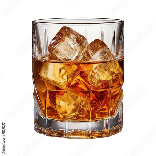 A glass of liquor with ice cubes in it photo