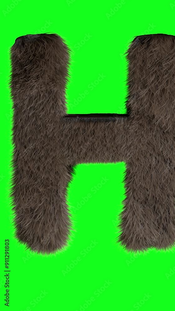 Abstract hairy letter H sign fluffy furry alphabet green screen chroma key vertical animation. Animal skin style Abstract hairy letter H sign fluffy furry alphabet green screen chroma key vertical animation. Animal skin style