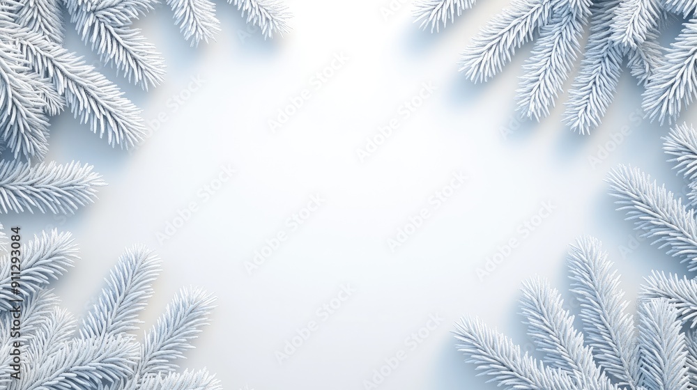 Frost-laden pine fronds encircle a soft, blue backdrop, enhancing the serene beauty of a winter morning filled with delicate ice patterns Frost-laden pine fronds encircle a soft, blue backdrop, enhancing the serene beauty of a winter morning filled with delicate ice patterns