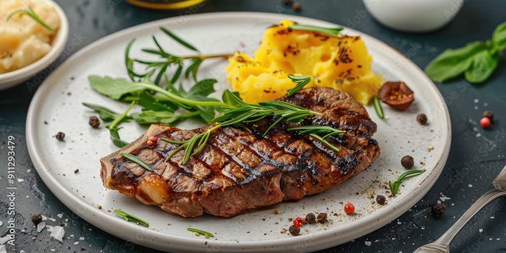 Grilled steak with delicious duck meat puree. Generation of Ai Grilled steak with delicious duck meat puree. Generation of Ai