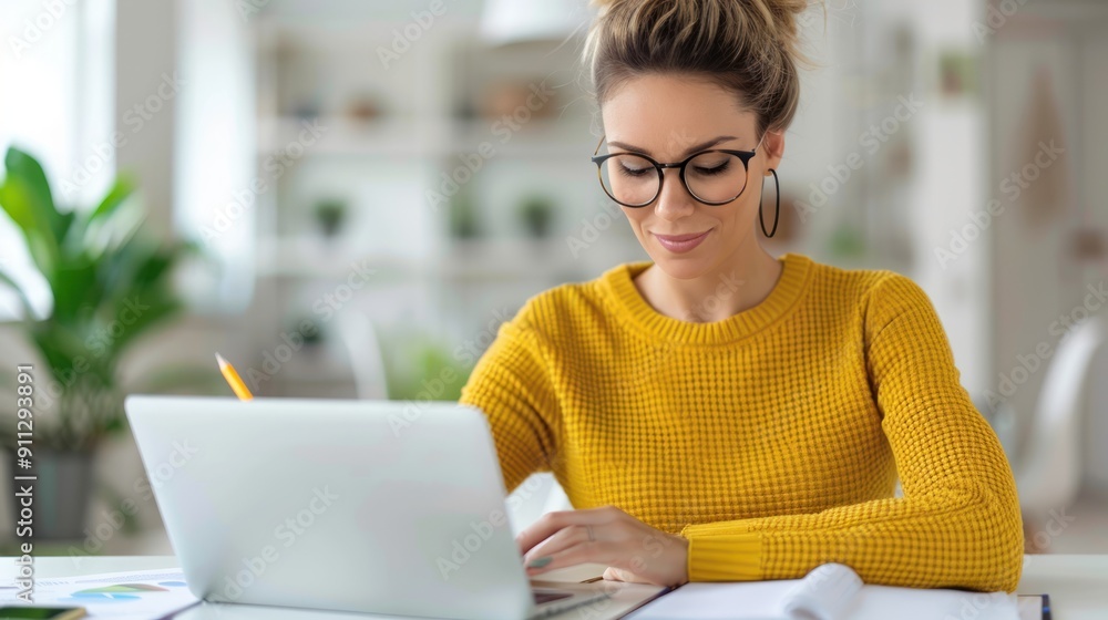 A woman using a laptop and a tablet simultaneously to complete a skill assessment test at home