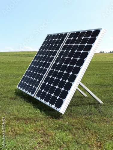 a solar panel on a grassy field photo