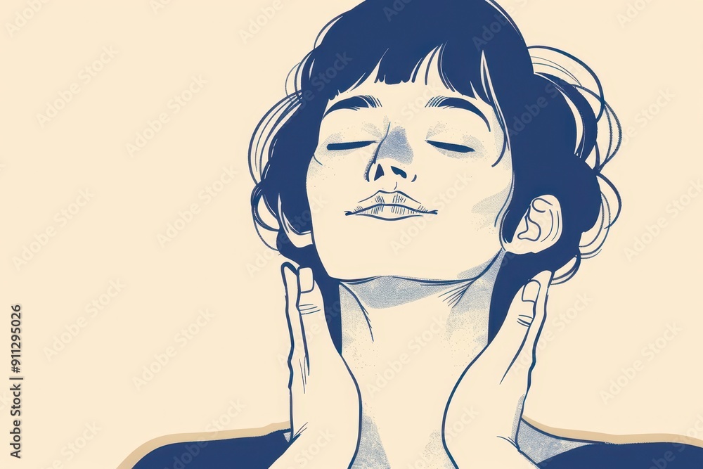 a drawing of a woman with her hands on her face a drawing of a woman with her hands on her face
