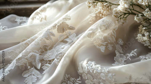 Elegant wedding shawl made of fine silk with embroidered patterns