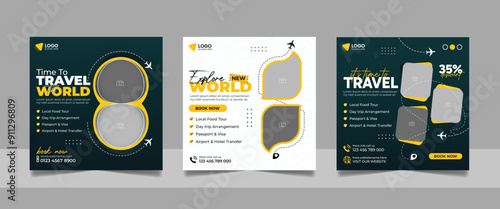 Travel tour promotion banner traveling business marketing social media post square flyer template	