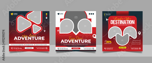 Travel tour promotion banner traveling business marketing social media post square flyer template	