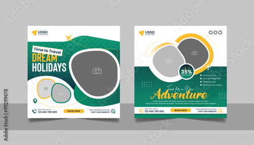 Travel tour promotion banner traveling business marketing social media post square flyer template	