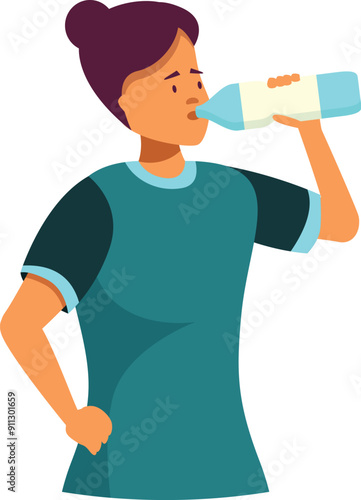 Young nurse is enjoying a refreshing drink of water after a long shift at the hospital