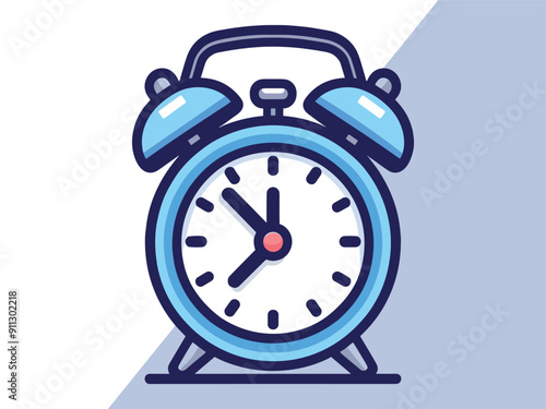 Blue alarm clock, Alarm Clock clip art Vector, Alarm clock vector flat illustration, Back to school Alarm clock vector, Colorful stopwatch Design, standing and ringing. Retro style cartoon clock.