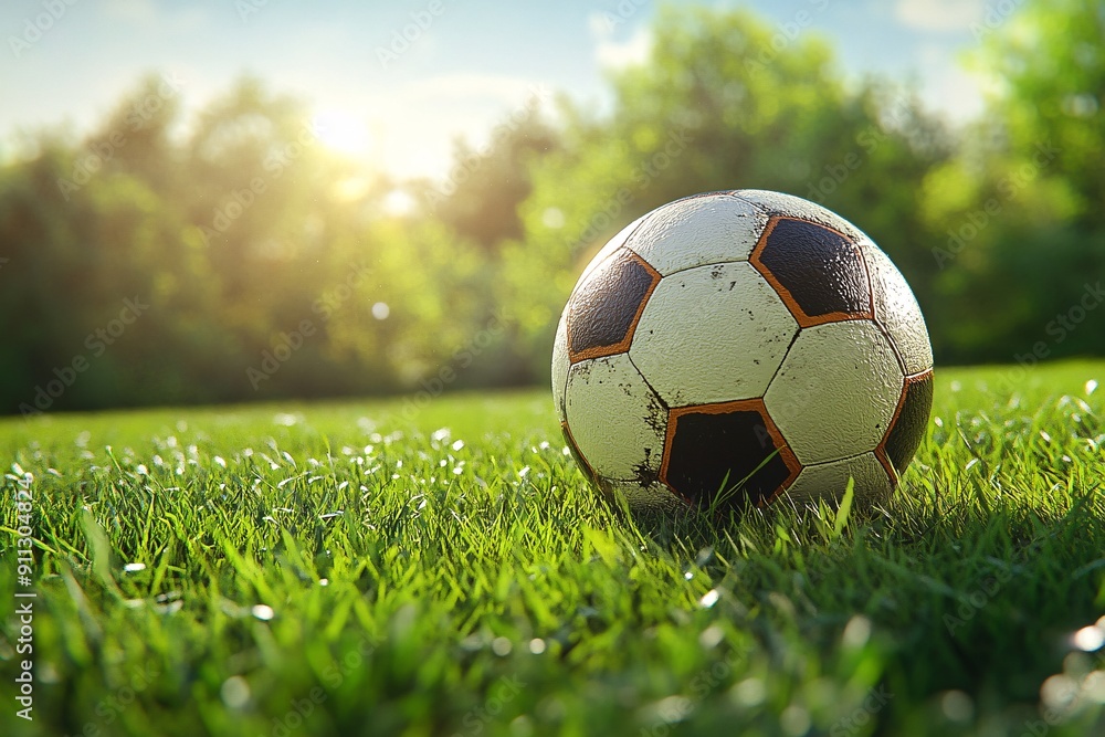 Obraz premium Classic Black and White Soccer Ball on Lush Green Field
