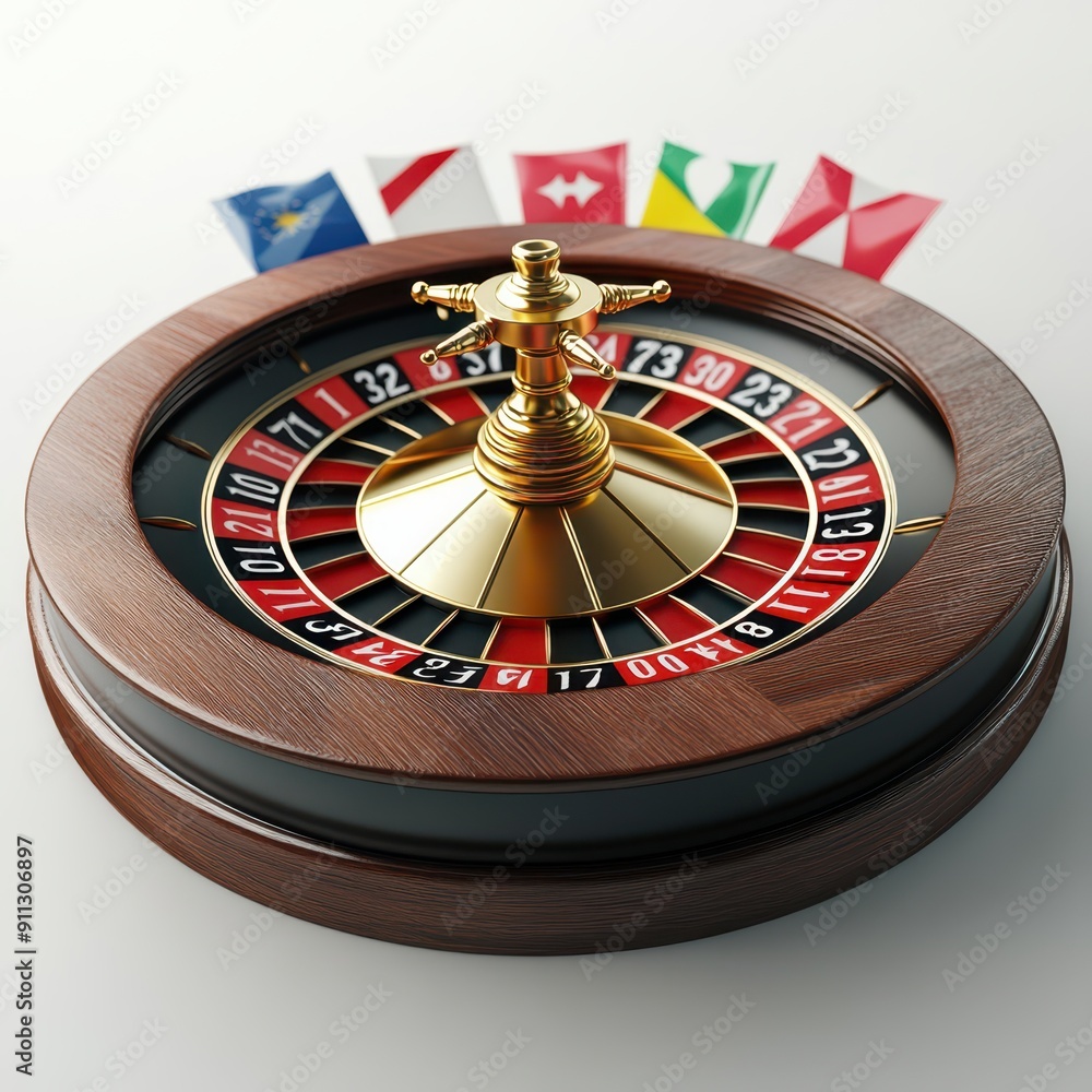 a casino roulette wheel with flags on top a casino roulette wheel with flags on top
