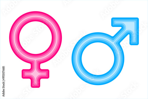 Male and Female gender symbols. Gender symbol on white background. Vector gender collection, flat simple design illustration. Perfect for web and app interfaces, presentations, infographics