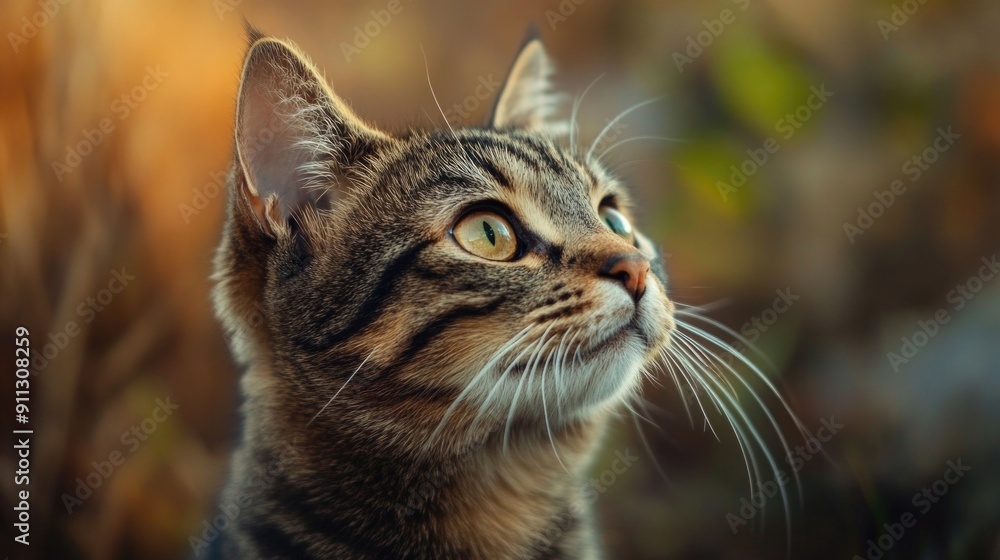 Tabby cat look at the prey Tabby cat look at the prey