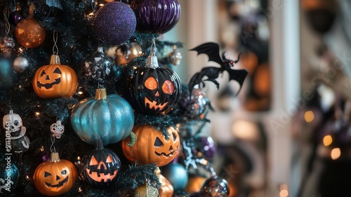 Festive Halloween tree ador...