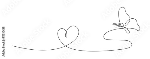 Canvas Print abstract, trendy heart, butterfly, linear pattern