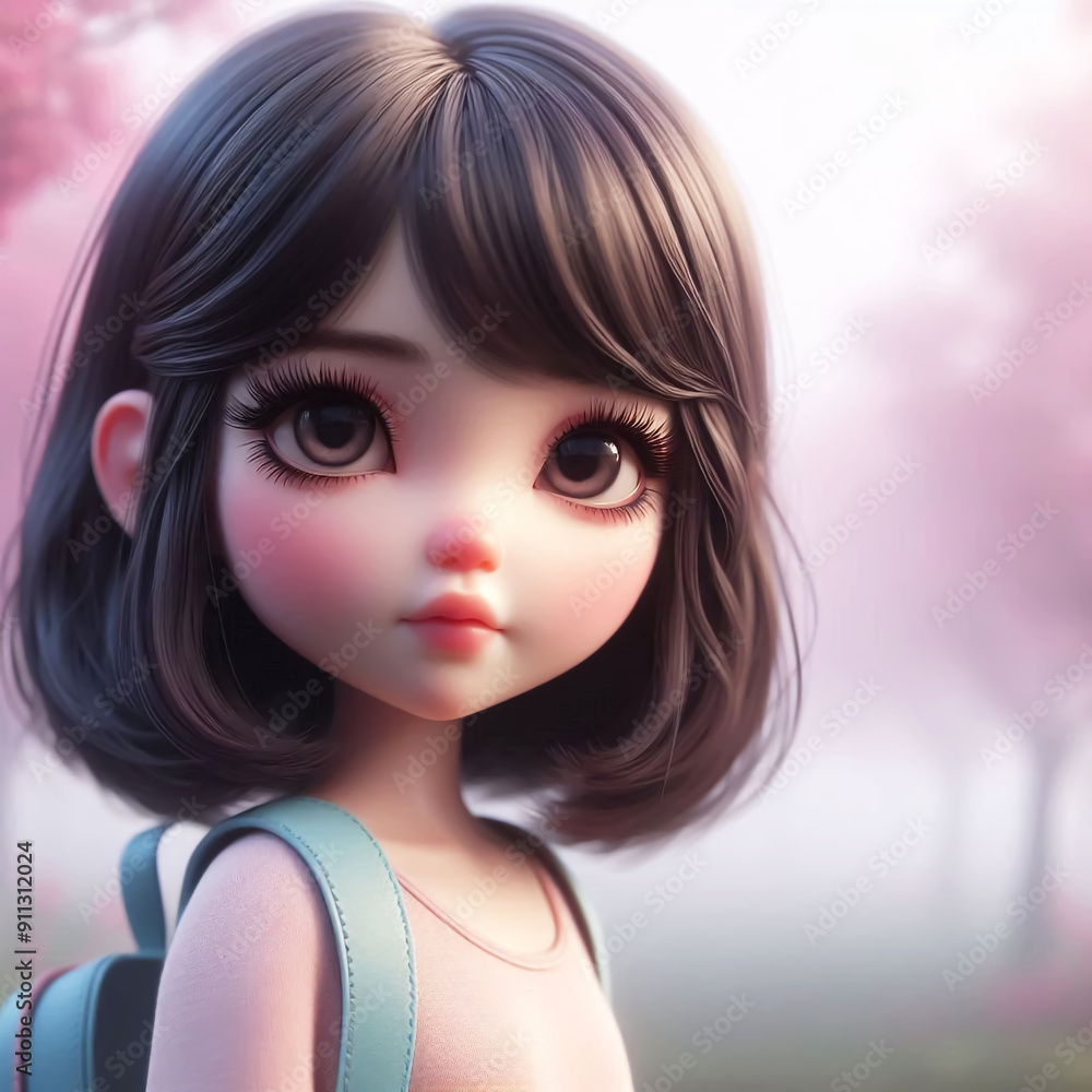 Romantic soft surreal illustration of girl with backpack. Back to school concept Romantic soft surreal illustration of girl with backpack. Back to school concept
