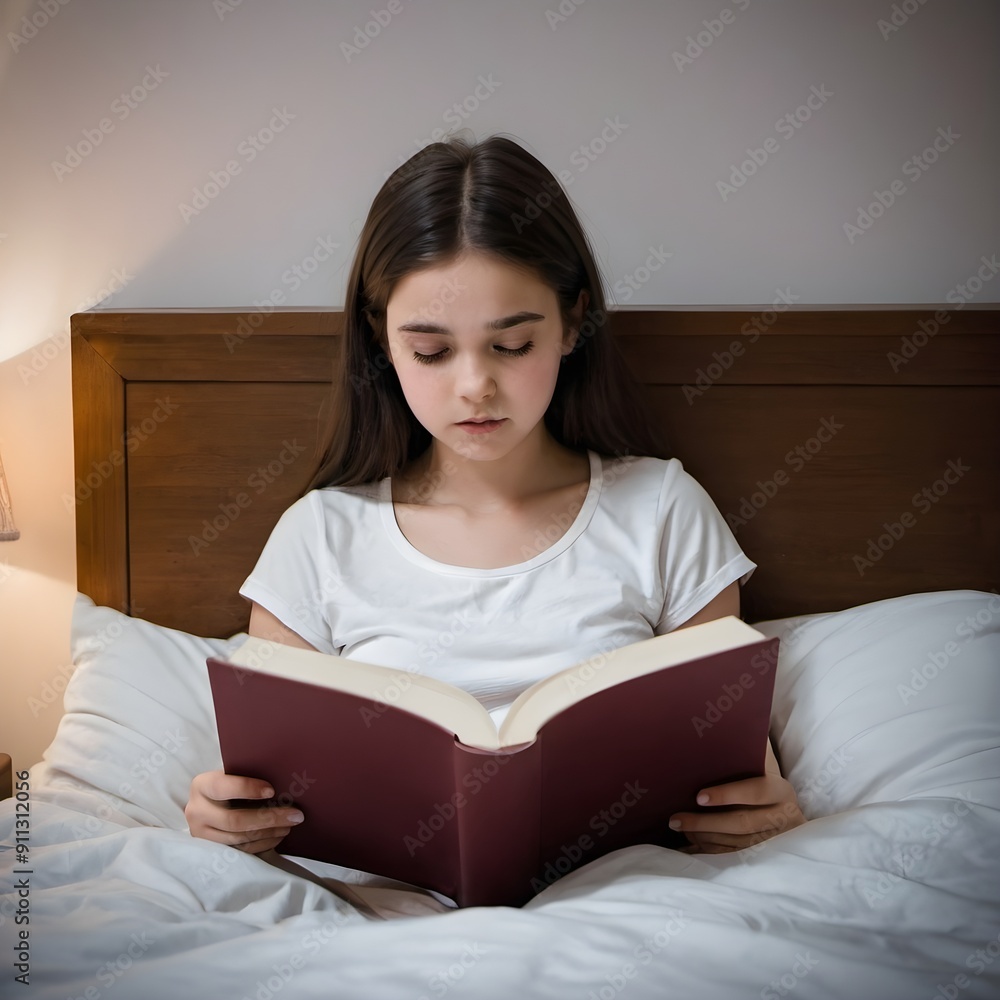 Girl is reading in her bed Girl is reading in her bed
