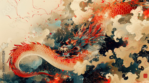  illustrations of dragons in oriental art from China often feature red and gold color.... Chinese dragon illustration is striking and majestic..