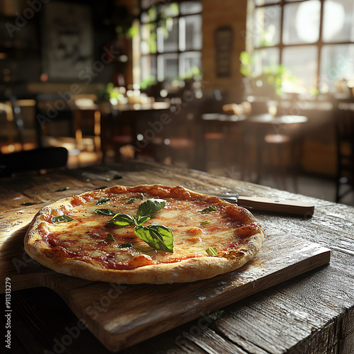 Wallpaper Mural Freshly baked pizza on a rustic wooden table Torontodigital.ca