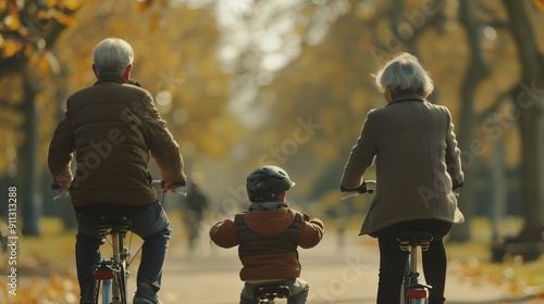 Biking Together in Autumn Park