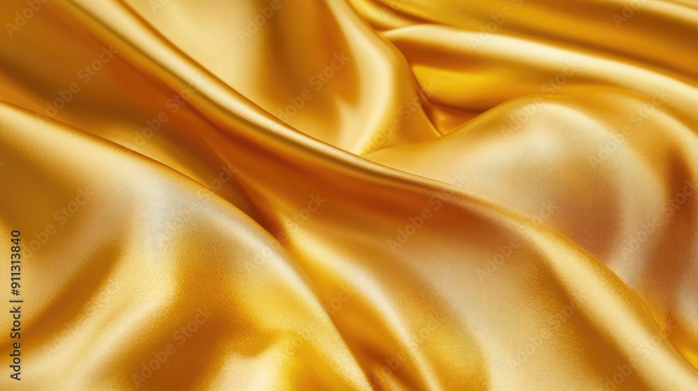Fototapeta premium Yellow silk satin fabric with a luxurious sheen, gracefully draped, creating a golden backdrop