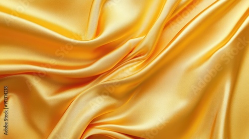 Yellow silk satin fabric with a luxurious sheen, gracefully draped, creating a golden backdrop