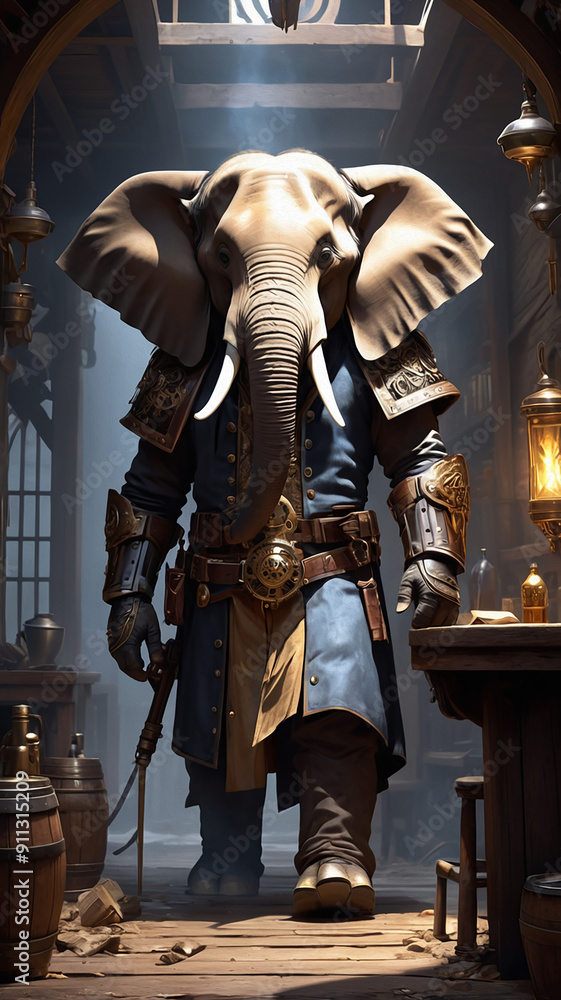 An elephant-headed fighter equipped with armor An elephant-headed fighter equipped with armor