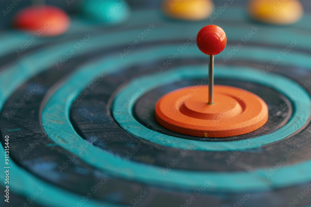 Close-up of a red pin in the center of a colorful target, symbolizing precision, focus, and achieving goals. Close-up of a red pin in the center of a colorful target, symbolizing precision, focus, and achieving goals.