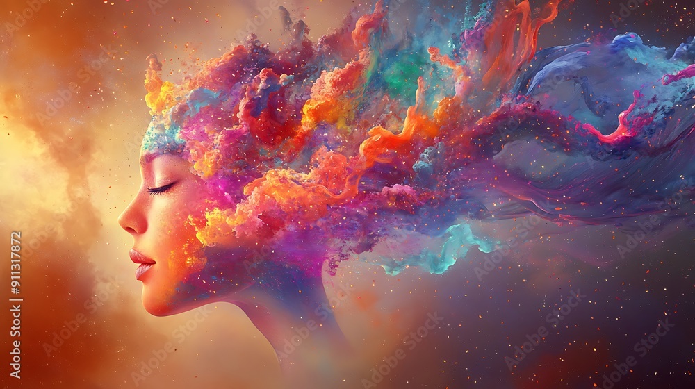 Exploding Mind with Vibrant Creativity and Emotions Against a Gradient Background Exploding Mind with Vibrant Creativity and Emotions Against a Gradient Background