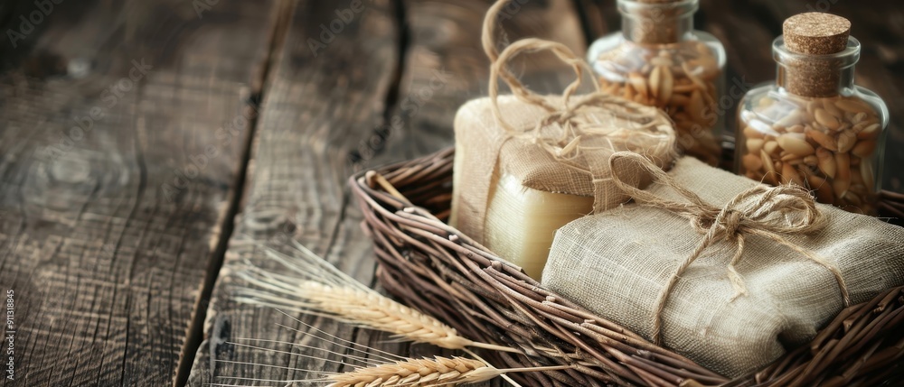 Obraz premium Handmade Soap and Natural Products in a Rustic Setting