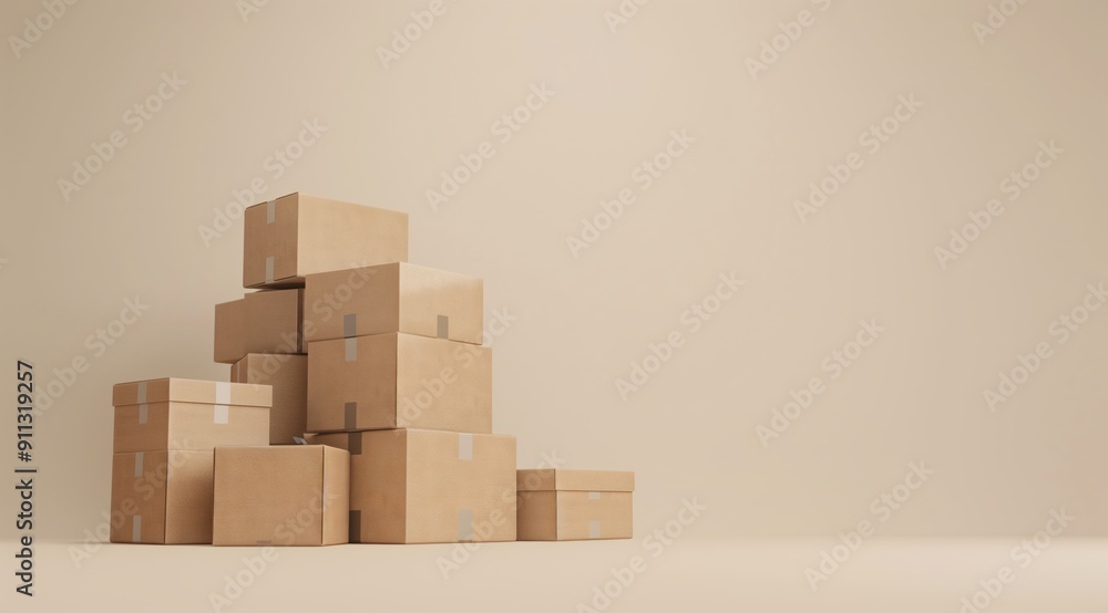 Stack of Cardboard Boxes on a Beige Background Stack of Cardboard Boxes on a Beige Background
