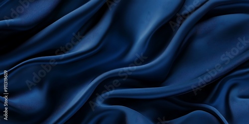  Dark blue silk satin. Soft folds. Fabric. Navy blue luxury background.  Elegant background with space for design. Soft wavy folds. Navy Blue Silk Satin Background with Elegant Waves. 