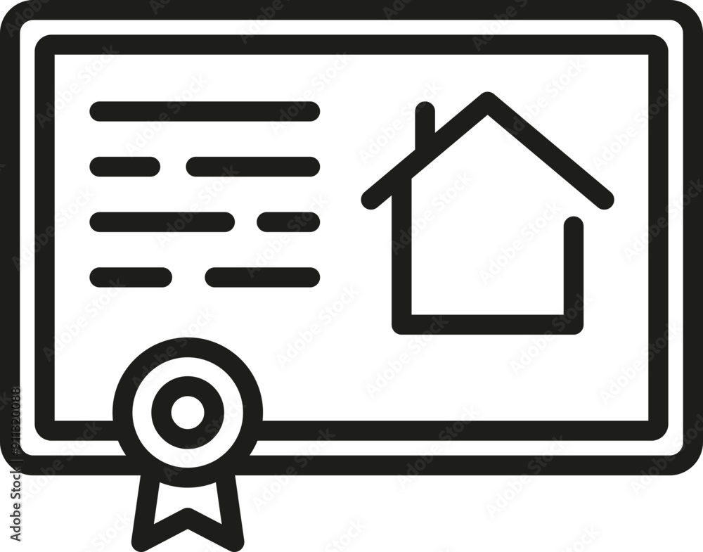 Certificate icon. Real estate symbol. Line icon. Certificate icon. Real estate symbol. Line icon.