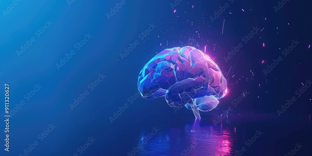Obraz premium Futuristic shiny low poly human brain. Ai generation