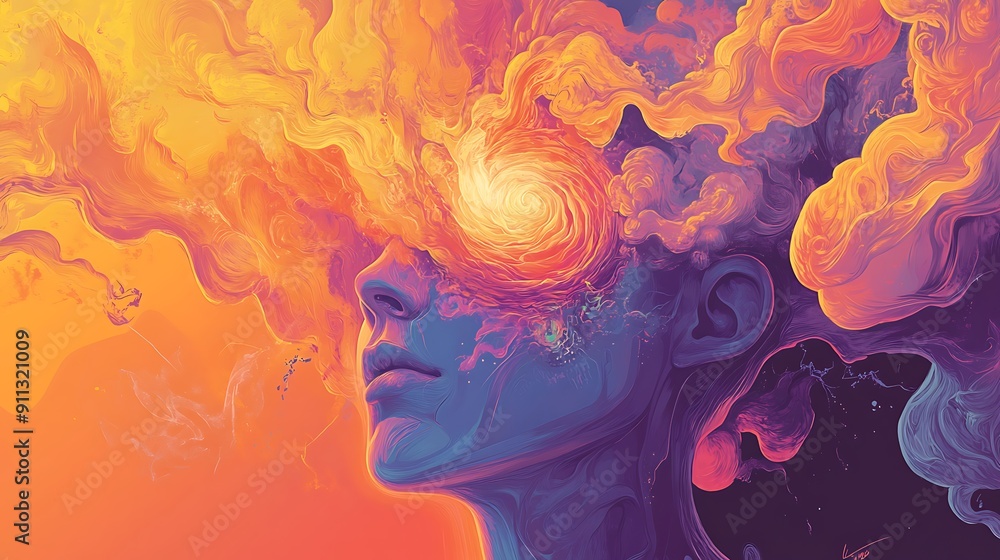 Exploding Mind with Swirling Creativity and Emotions Against a Gradient Background Exploding Mind with Swirling Creativity and Emotions Against a Gradient Background