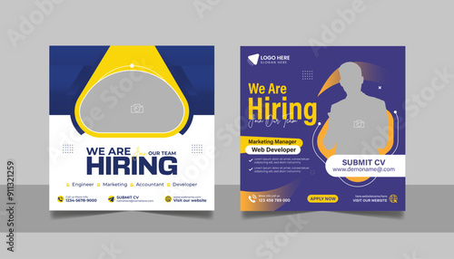 We are hiring job vacancy social media post template set, vacant recruitment marketing web banner square flyer poster design.	