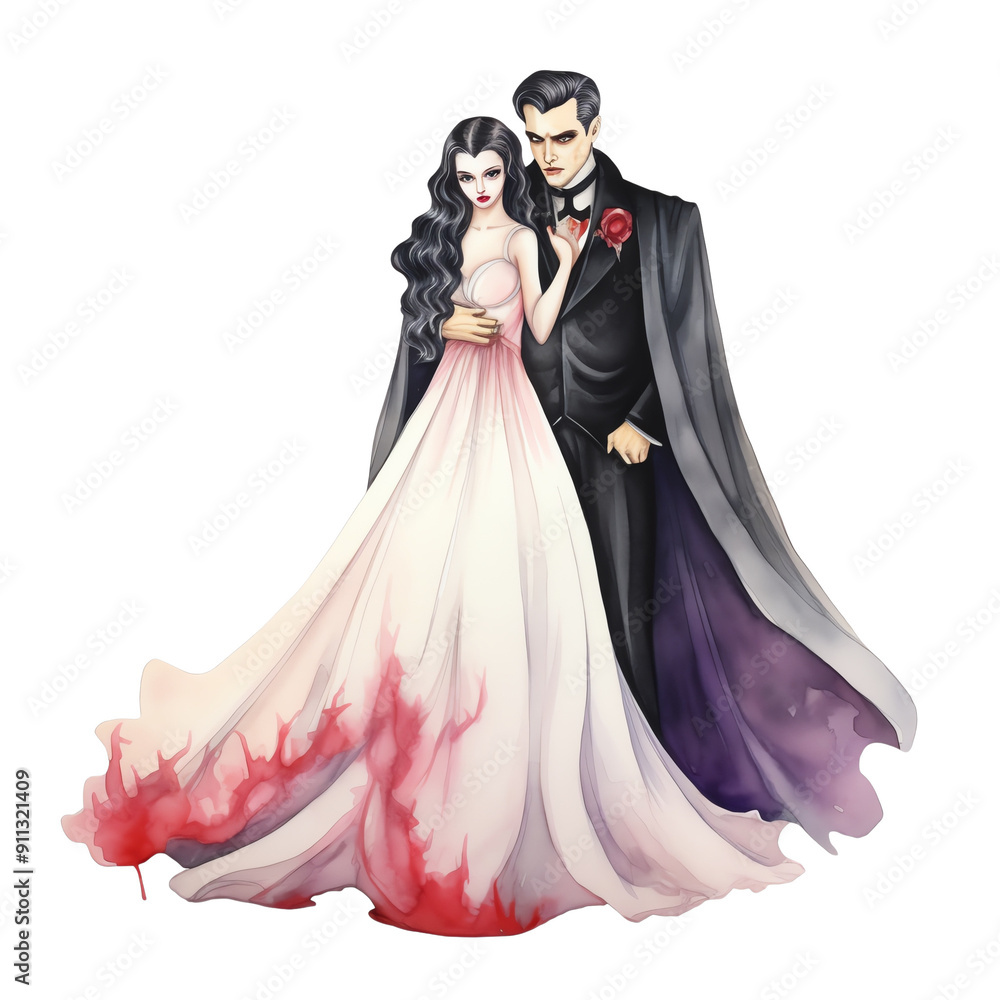 Illustration of an elegant vampire couple dressed in gothic attire, perfect for Halloween-themed designs and spooky concepts. Illustration of an elegant vampire couple dressed in gothic attire, perfect for Halloween-themed designs and spooky concepts.