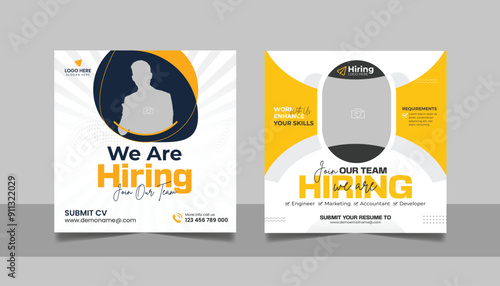 We are hiring job vacancy social media post template set, vacant recruitment marketing web banner square flyer poster design.	