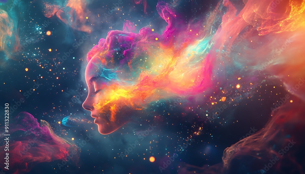 Exploding Mind with Vibrant Colors and Flowing Dreams Against a Gradient Background Exploding Mind with Vibrant Colors and Flowing Dreams Against a Gradient Background