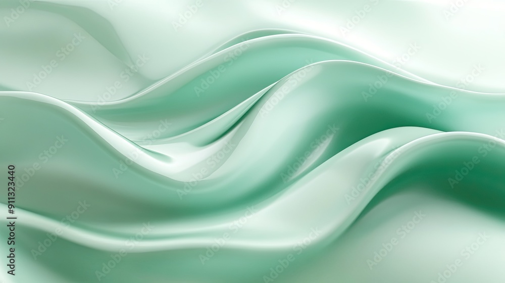 Obraz premium Calm 3D light green background with soft waves and gentle shadows, creating a serene and tranquil atmosphere.