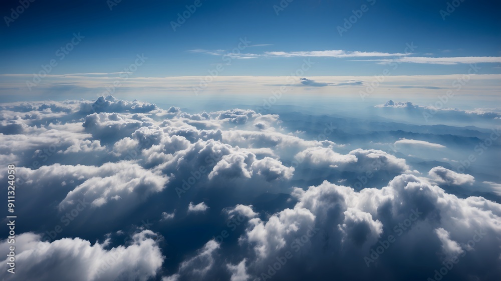 Clouds and sky, aerial view from airplane window. Ai Generative. Clouds and sky, aerial view from airplane window. Ai Generative.