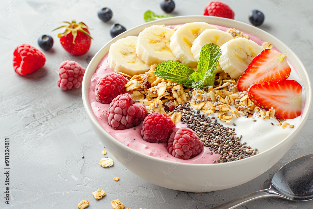 A Realistic Photo of a refreshing smoothie bowl A Realistic Photo of a refreshing smoothie bowl