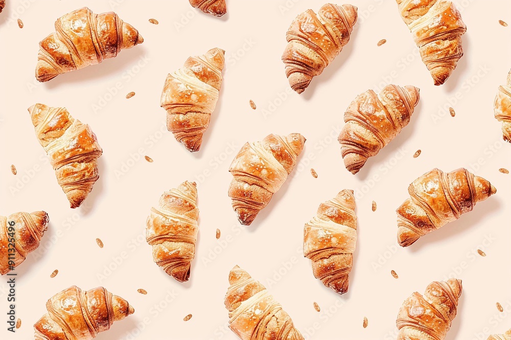 Light cream background with a delicate pattern of tiny croissants and bread slices in light brown, creating a warm, inviting bakery feel Light cream background with a delicate pattern of tiny croissants and bread slices in light brown, creating a warm, inviting bakery feel