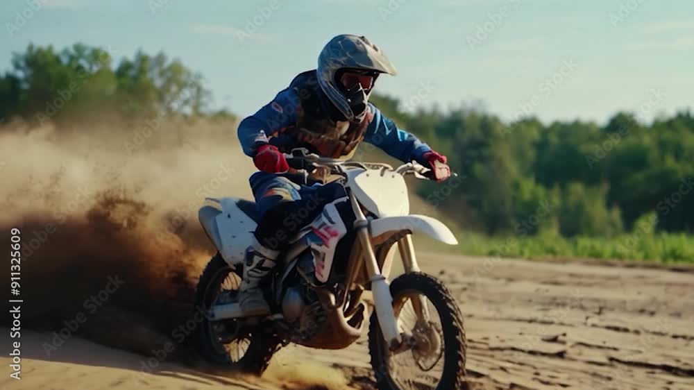 Motocross Rider in Full Gear Riding a Dirt Bike on a Track Motocross Rider in Full Gear Riding a Dirt Bike on a Track