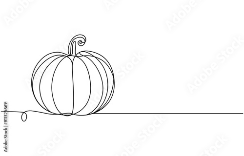 Vector illustration of Halloween Pumpkin Singe line art illustration. Halloween pumpkin line art vector. Ripe pumpkin continuous line drawing photo