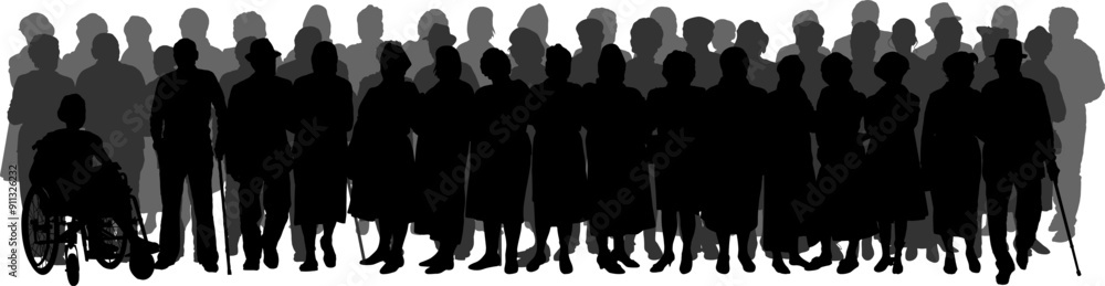 Trois rangées de silhouettes de personnes à mobilité réduite et en situation de handicap Trois rangées de silhouettes de personnes à mobilité réduite et en situation de handicap