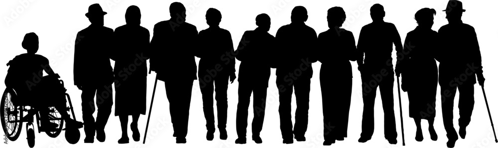 Une silhouette d'un groupe de personnes à mobilité réduite et en situation de handicap Une silhouette d'un groupe de personnes à mobilité réduite et en situation de handicap