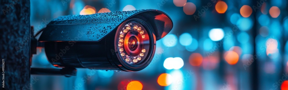 Obraz premium Modern Security Camera on Blue Background